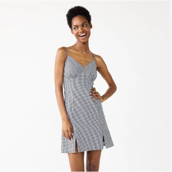 Kohls SO Juniors Double Slit Gingham Mini Dress Size 1 - Picture 1 of 6